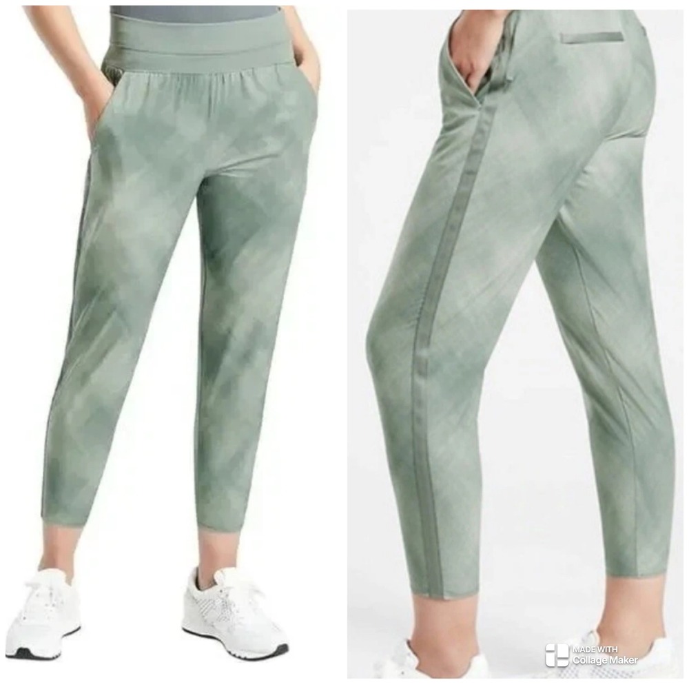 Athleta Nolita Slim Tapered Printed Crop Pant Women Size 0 Green BCI Certified